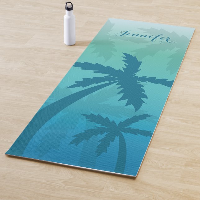 Blaue Palmen mit Individuelle Name Yogamatte (Beispiel)