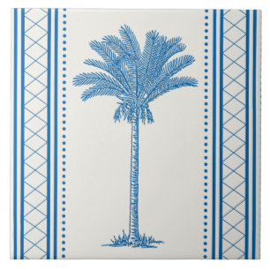 Blaue Palmenbaum-Silhouette im Vintage-Stil, Küste Fliese