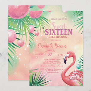 Blaue Palmwedel Sommer Sweet 16 Einladung