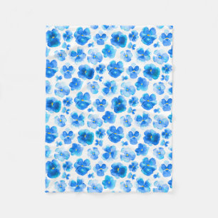 Blaue Pansie Aquarelltuch Fleecedecke