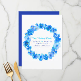 Blaue Pansy Art Blume Kranz Hochzeitsmenü Menükarte