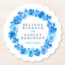 Blaue Pansy-Blume Kranz Aquarellkunst Untersetzer