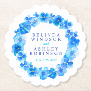 Blaue Pansy-Blume Kranz Aquarellkunst Untersetzer