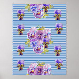 Blaue Pansy-Blumen Shabby-Chic-Plakat Poster