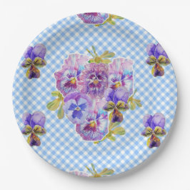 Blaue Pansy Karo Blume Musterpapier-Party-Plättche Pappteller
