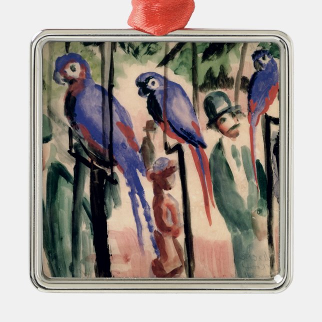 Blaue Papageien Ornament Aus Metall (Vorne)