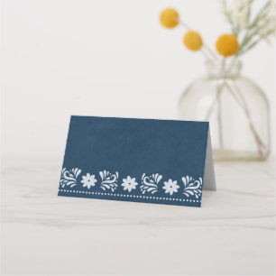 Blaue Papel Picado Mexikanische Hochzeit Platzkarte