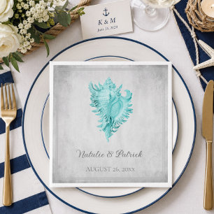 Blaue Papier-Servietten mit Tritonshorn-Motiv für Serviette