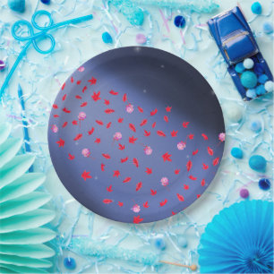 Blaue Papierplatte für Herbstblätter und Rose Pappteller