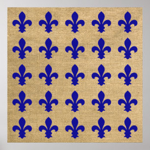 Blaue Pariser Stimmungen Fleur de Lys Muster Poster