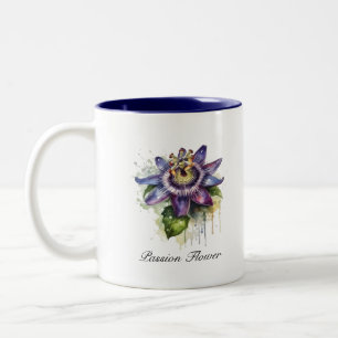 Blaue Passionsblume Botanischer Kaffee-Stil Zweifarbige Tasse