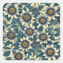 Blaue Passionsmuster-Blume Quadratischer Aufkleber