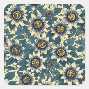 Blaue Passionsmuster-Blume Quadratischer Aufkleber