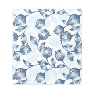 Blaue Pastel Elegance - Tulip Silhouette Blumenmus Notizblock