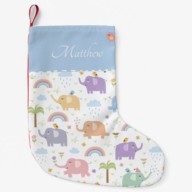 Blaue Pastel Elephant Muster für Little Boy Kleiner Weihnachtsstrumpf (Vorderseite)