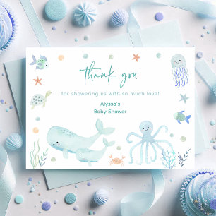 Blaue Pastel unter der Sea Baby-Dusche Dankeskarte
