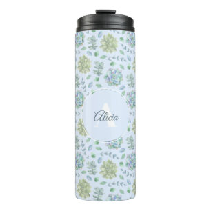 Blaue Pastel Wasserfarbe Sukkulturen Personalisier Thermosbecher