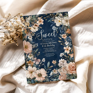 Blaue Pastelblüten Wildblumen Sweet 16 Einladung