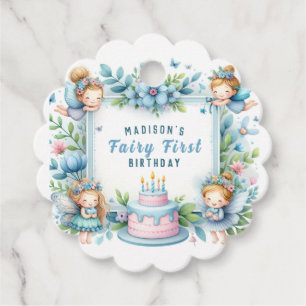 Blaue Pastell Blumenfee zum ersten Geburtstag - Geschenkanhänger