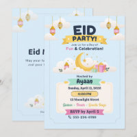 Blaue Pastell-Himmel-Kinder-Eid-Party-Mond & Later