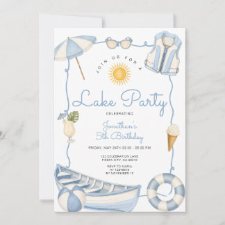 Blaue Pastell-Jungen-See-Party-Sommer-Geburtstags- Einladung