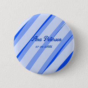 Blaue Pastell-Linien mit Namen Datum Boho Retro-Mu Button