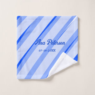 Blaue Pastell-Linien mit Namen Datum Boho Retro-Mu Waschlappen