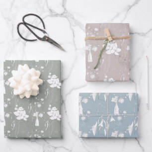 Blaue Pastell-Rosa- und Graue Blumenvase Geschenkpapier Set