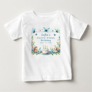 Blaue Pastell Schmetterlings Fee zum ersten Geburt Baby T-shirt