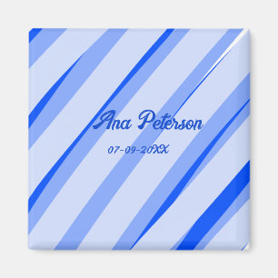 Blaue Pastell-Schrift mit Namen Datum Boho Retro-L Magnet