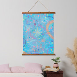 Blaue Pastell-Traum-Abstraktion Wandteppich Mit Holzrahmen