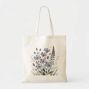 Blaue Pastell-Wildblumen – Minimalistische Botanik Tragetasche