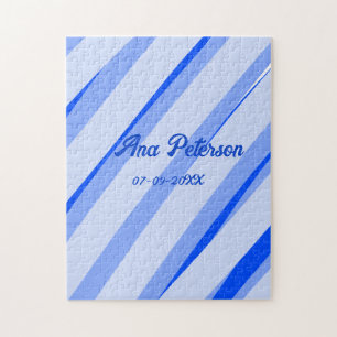 Blaue Pastellfarbe Name Datum Boho Retro Linien Mu Puzzle