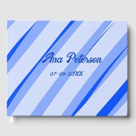 Blaue Pastellfarbe Namen Datum Boho Retro Linien M Gästebuch