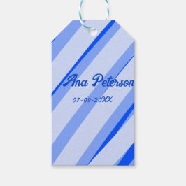 Blaue Pastellfarbe Namen Datum Boho Retro Linien M Geschenkanhänger