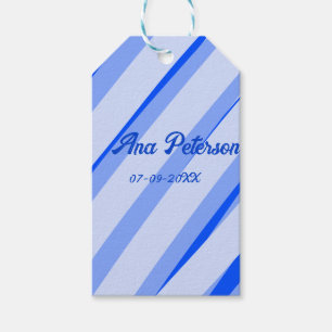 Blaue Pastellfarbe Namen Datum Boho Retro Linien M Geschenkanhänger