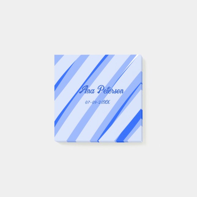 Blaue Pastellfarbe Namen Datum Boho Retro Linien M Post-it Klebezettel (Vorderseite)