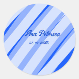 Blaue Pastellfarbe Namen Datum Boho Retro Linien M Runder Aufkleber