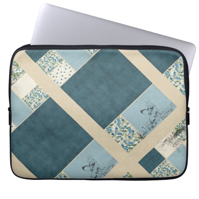 Blaue Patchwork-Laptop-Elektronik-Hülle  Laptopschutzhülle (Vorderseite)