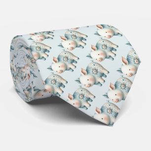 Blaue Patchwork-Schwein-Cottagecore-Illustration Krawatte
