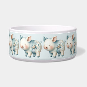 Blaue Patchwork-Schwein-Cottagecore-Illustration Napf