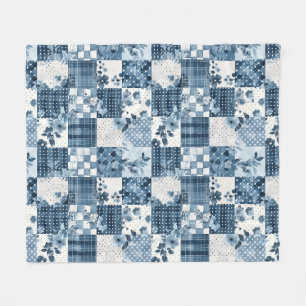 Blaue Patchwork-Steppdecke Gingham Cottagecore Flo Fleecedecke