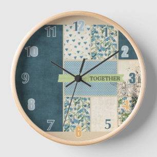 Blaue Patchwork - Wall-Uhr Uhr