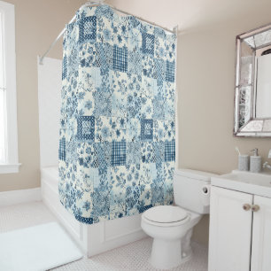 Blaue Patchworkdecke Rustikal Floral Retro Duschvorhang