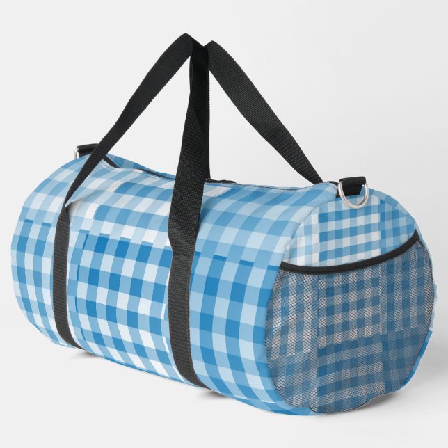 Blaue Patchworkmuster mit Karos groß Duffle Bag (Rechte Ecke)