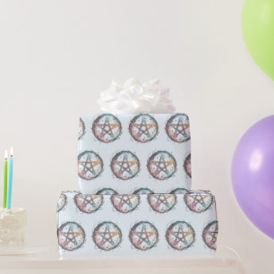 Blaue Pentagramm-Hexenlichtblau Halloween Geschenkpapier