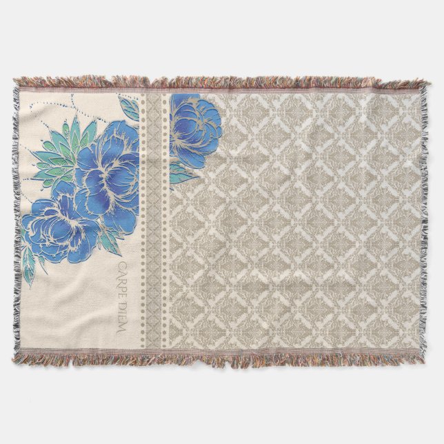 BLAUE PEONIES & DAMASK - Keuchblanken Decke (Vorderseite)
