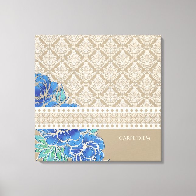 BLAUE PEONIES & DAMASK - Wrapped Canvas Leinwanddruck (Vorderseite)