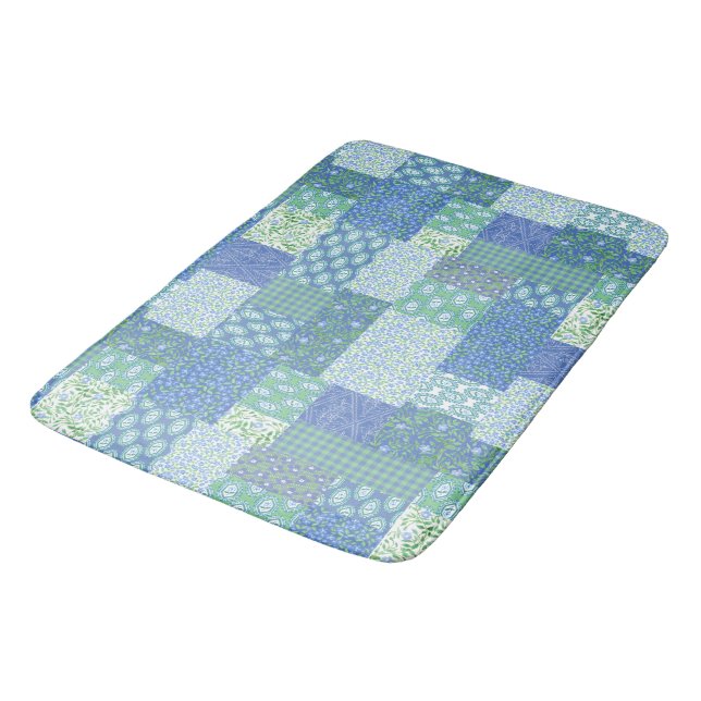 Blaue Periwinkle Floral Boho Imitate Muster Muster Badematte (Schrägansicht)