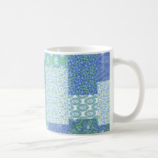 Blaue Periwinkle Floral Boho Imitate Muster Muster Kaffeetasse (Rechts)